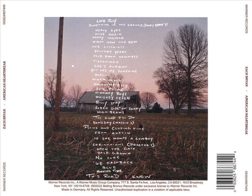 ZACH BRYAN AMERICAN HEARTBREAK NEW CD