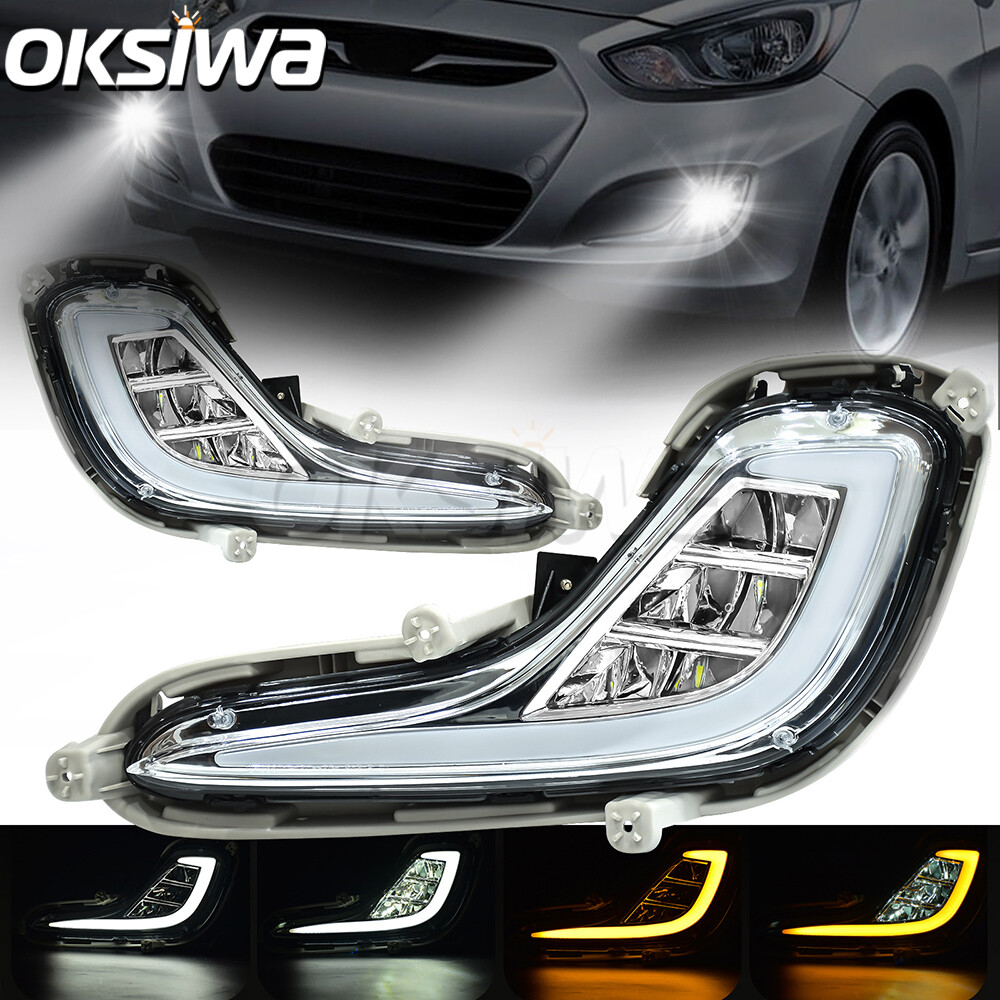 LED Fog Lights +DRL For 2012-17 Hyundai Accent Sedan/Hatchback Front Bumper Lamp