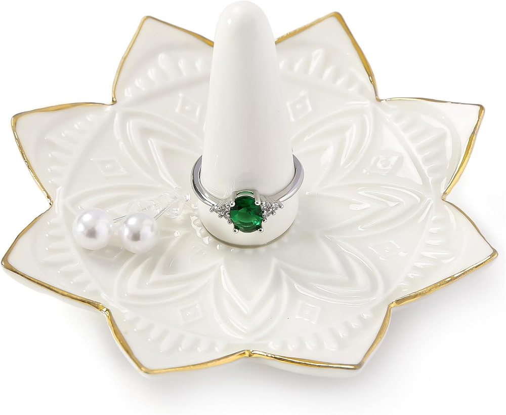 Ceramic Ring Holder for Jewelry,White Mandala Ring Dish Jewelry Dish Jewelry Hol