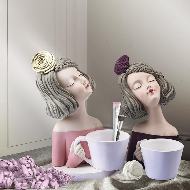 Figurine Luxury Girl Resin Multicolor Romantic Carved Medium Free Stand Decor