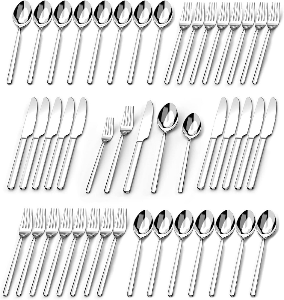 Stainless Steel 60-Piece Flatware Set with Comfortable Grip - Modern Dinnerware