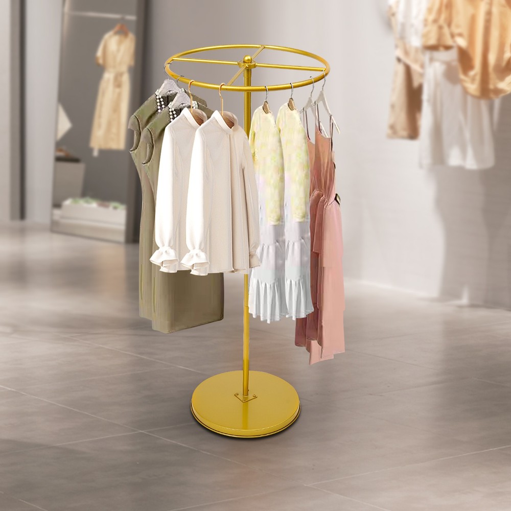 Gold Rotatable Round Garment Rack Floor-Standing Display Clothes Shelf Adjust US