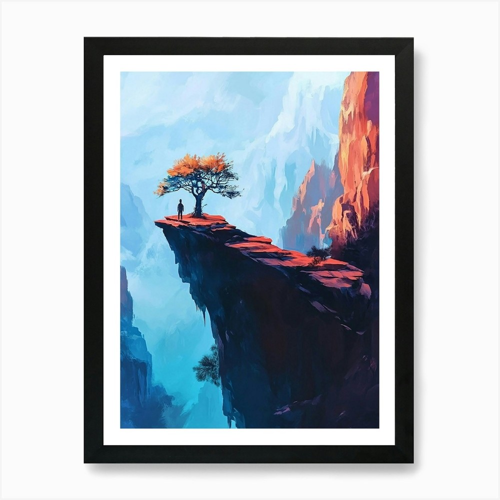 Cliffside Tree Art Print Framed Canvas Wall Decor