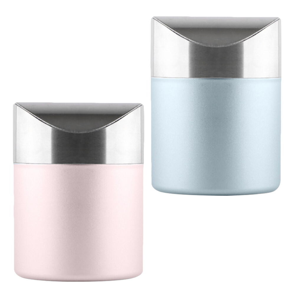2 Pcs Car Organizer Desktop Garbage Can Stainless Bin Recycle Office