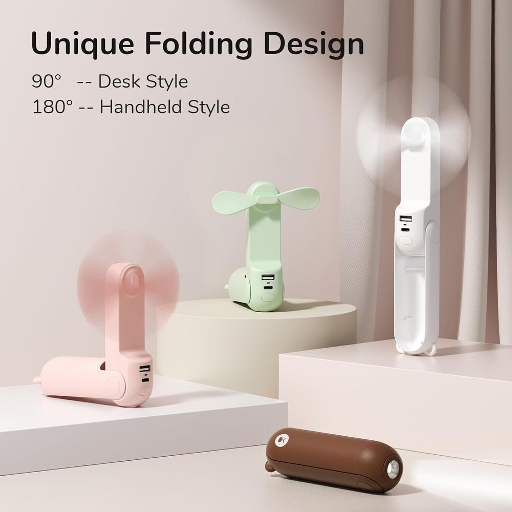 Mini ventilador portátil de mano 3 en 1 banco de energía de batería linterna de 19 horas verano EE. UU.