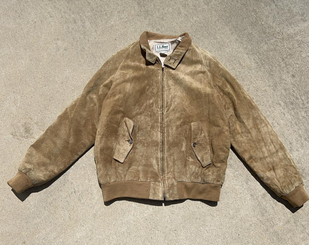Vintage 90s LL Bean Mens Brown Suede Leather Bomber Jacket Size 42 Made in USA