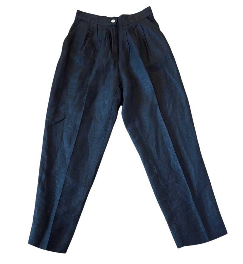 Nancy Heller 100% linen black tapered leg high rise pleat pant