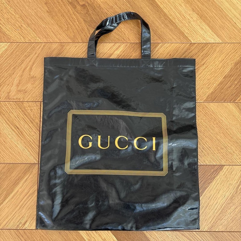 GUCCI Black Logo Tote Bag with Leather Trim
