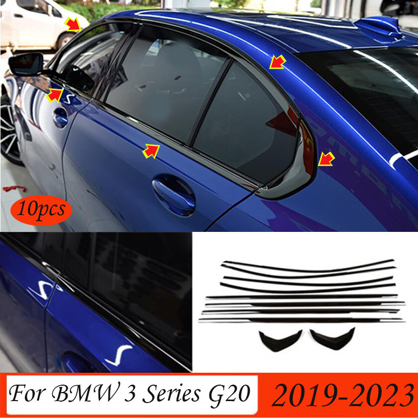 Black Steel Car Window Strip Cover Trim 10pcs Fit For 2019-2023 BMW 3 Series G20