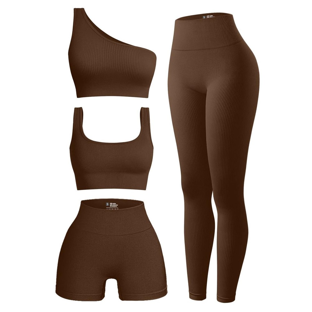 4 Piece Workout Sets For Ribbed Leggings Clothes Yoga Sets Active Wear Cute M...