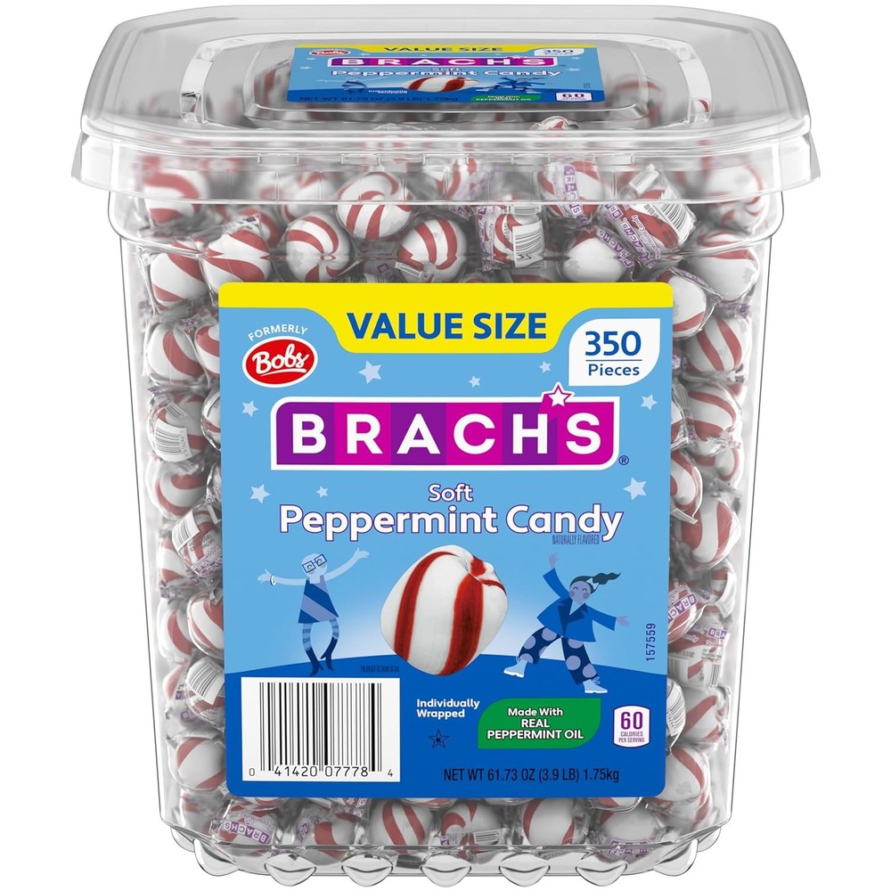 Brachs Bobs Sweet Stripes Soft Peppermint Candy 350 Count Individually Wrapped