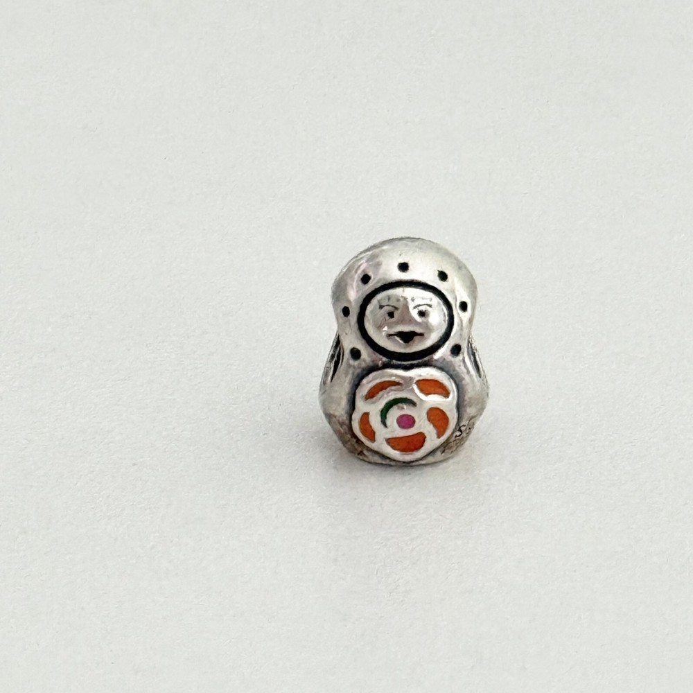 Pandora Retired Sterling Silver Babushka Doll Orange Enamel Charm Bead