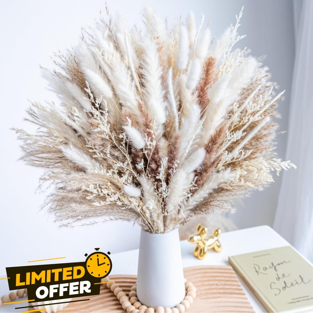 96 PCS Natural Dried Pampas Grass Boho Home Decor Bouquet Phragmites Dried...