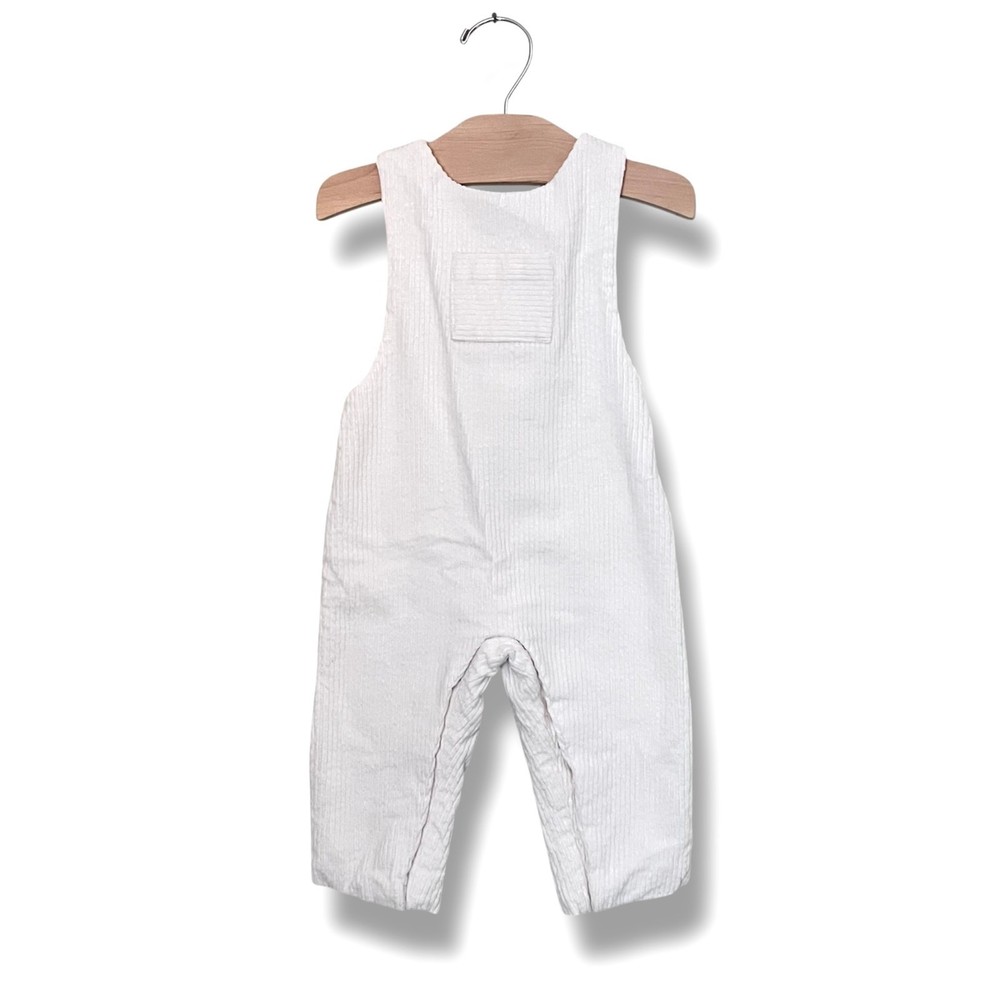 Jacadi Corduroy Overalls Boys 12M White Lined Cross-Back Snaps Photo Outfit