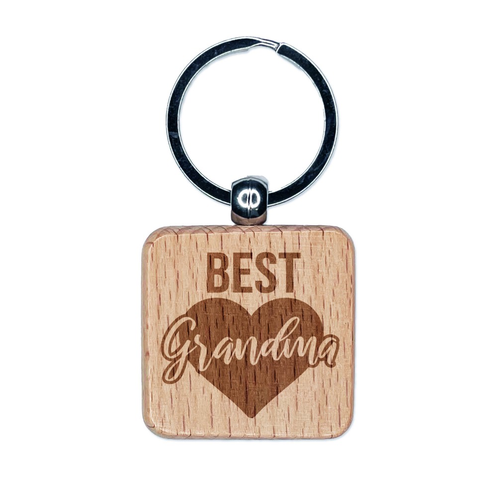 Best Grandma in Heart Grandparent's Day Engraved Wood Square Keychain Tag Charm