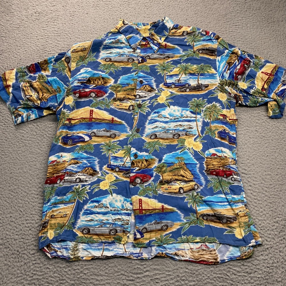 Reyn Spooner Hawaiian Shirt Mens XL Chevrolet Corvette Classic Cars Rayon