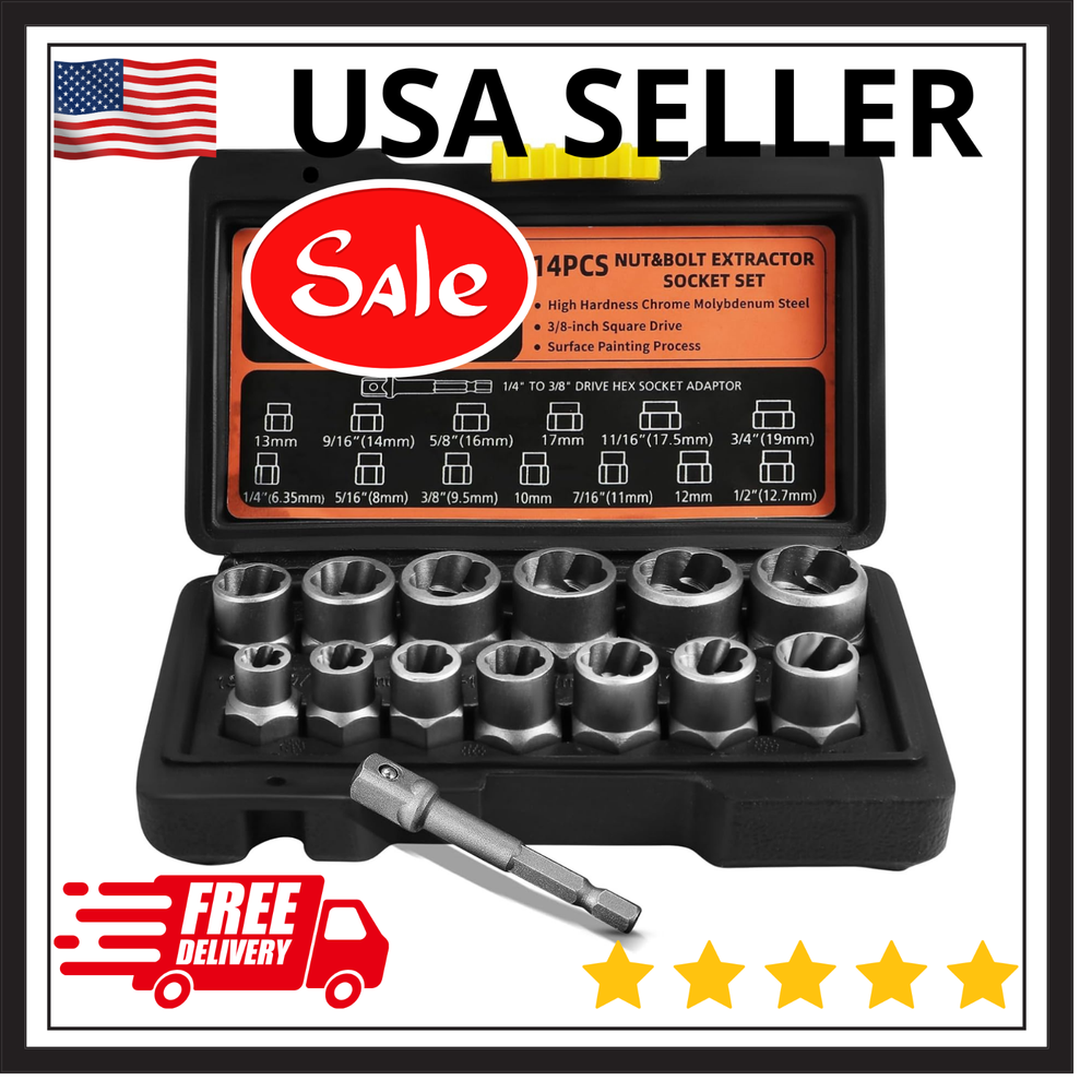 Bolt Extractor Set 14-Piece Stripped Bolt Extractor Socket Set with Storage Case