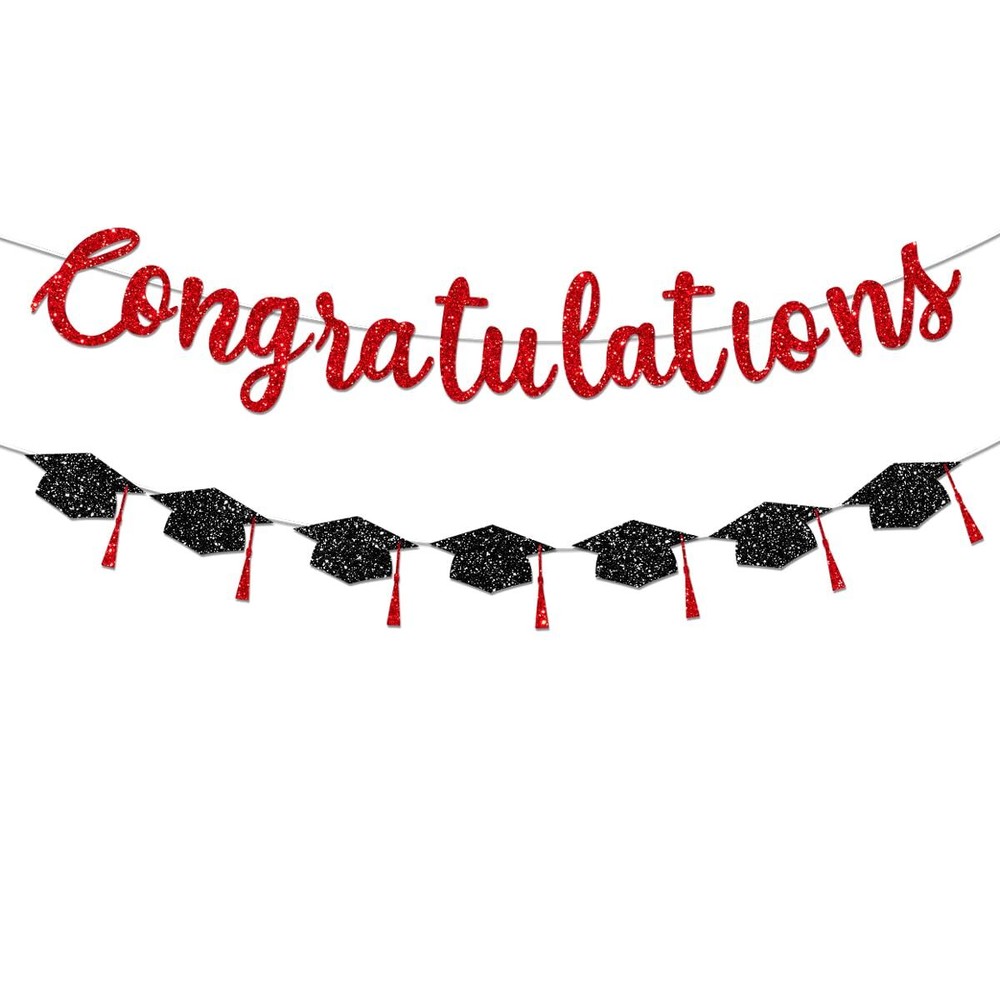 FHGG Red Glitter Graduation Banner Class of 2025 Decorations