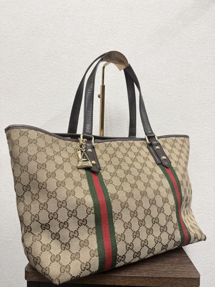 GUCCI Sherry Line Tote Shoulder Bag with Charm Detachable Strap