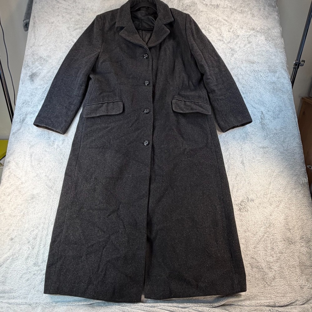 Men’s Virgin Wool Cashmere Long Overcoat 42 Gray Button Front Topcoat 50”