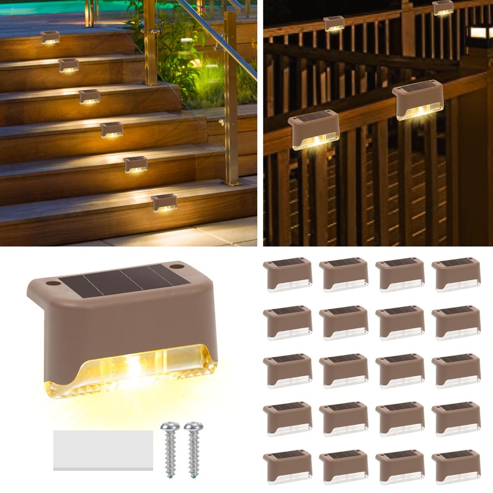 20 Pack Solar Step Lights for Outdoor Deck Stairs Railings Pathway Waterproof