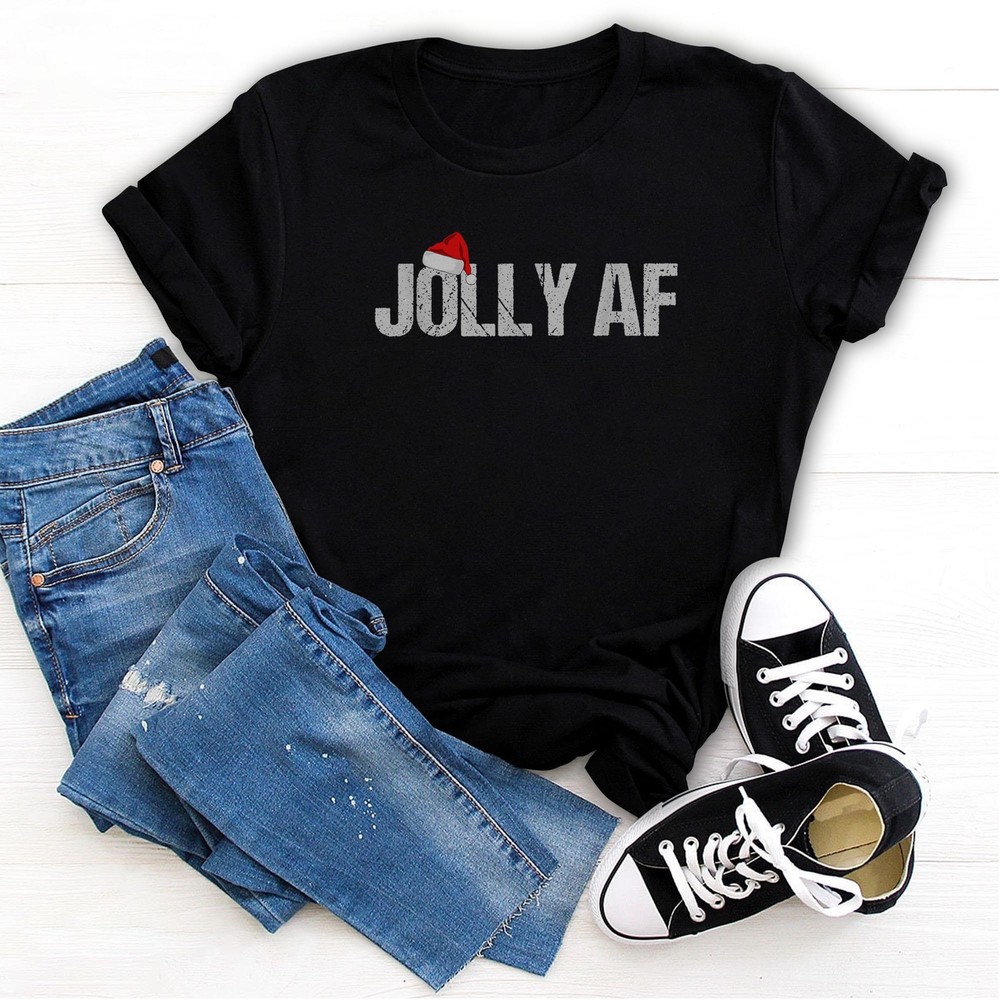 Funny Christmas Shirts, Gifts & Pajamas Santa Hat Jolly AF T-Shirt