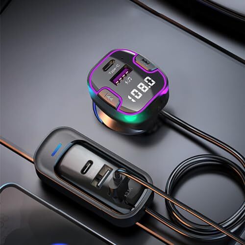 5-Port Bluetooth 5.3 Car FM Transmitter with Wireless Charging