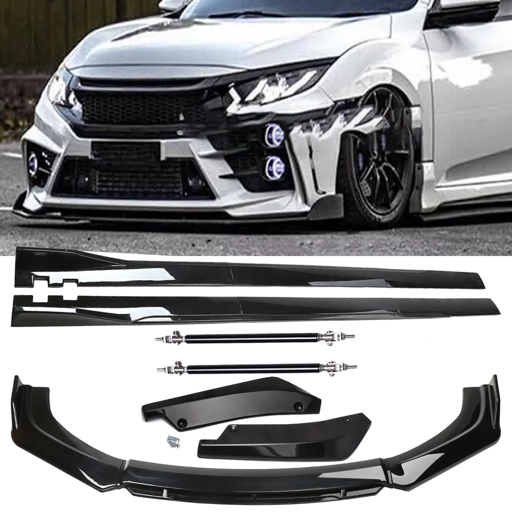 Front Bumper Lip Chin Spoiler Splitter Side Skirt Rear Rod For Honda Civic 10-23