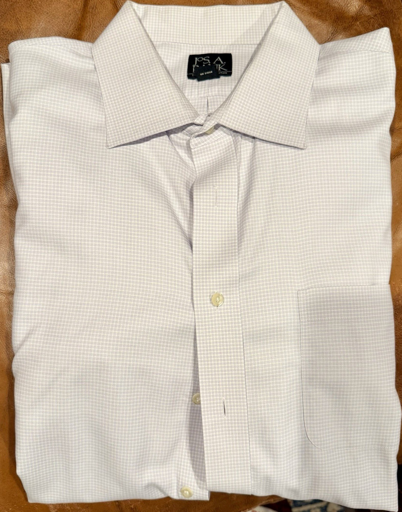 Jos. A. Bank Traveler's Collection 100% Cotton White Check Dress Shirt 18-35