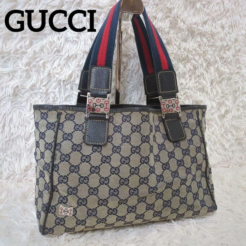 Gucci GG Canvas Sherry Line Navy Blue Handbag