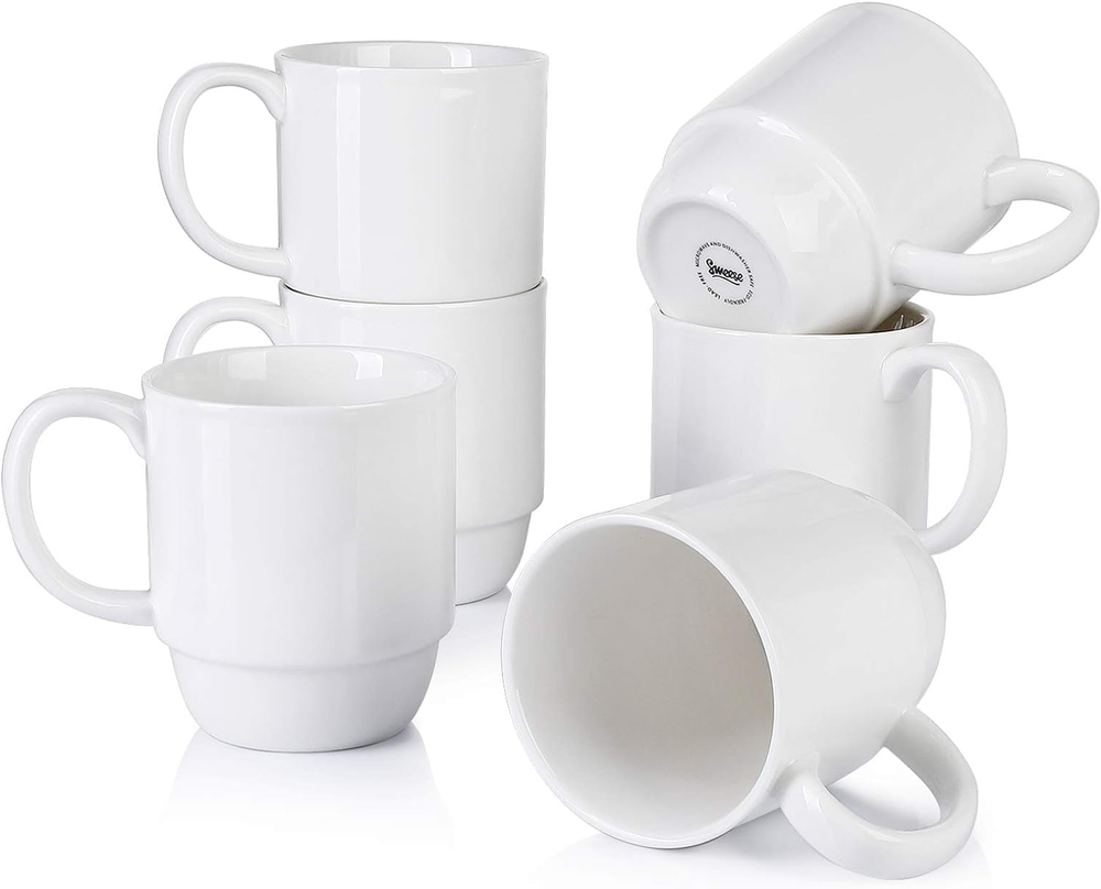 21 Oz Large Mug Set, Porcelain Stackable Mugs Sets of 6, Coffee Cups with Handle