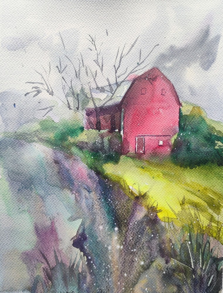 Original Watercolor Painting Farm Painting Country Wall Art Countryside Painting