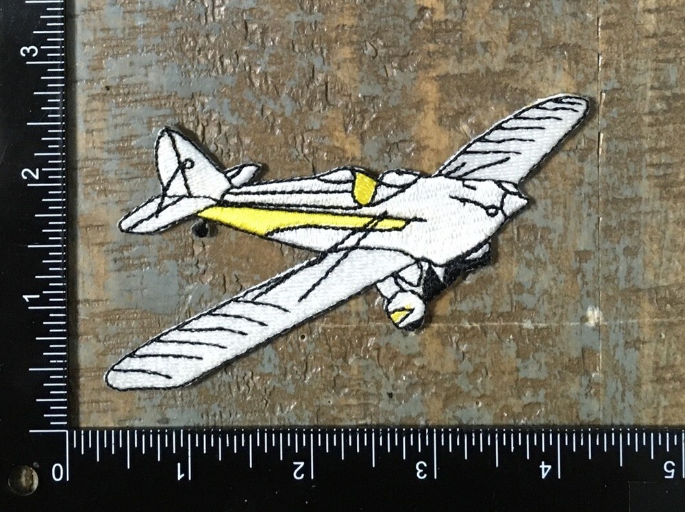 Vintage White Yellow Aircraft Aviation Plane Embroidered Iron-On Patch