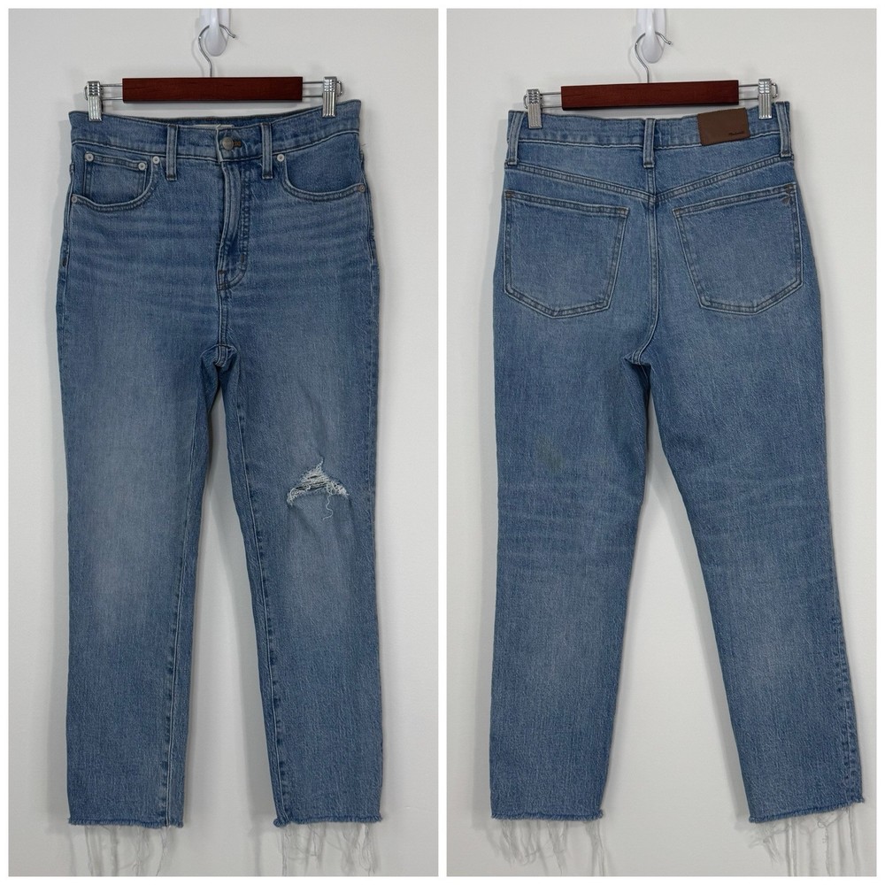 Madewell Vintage Cropped Jeans Size 28 Distressed Raw Hem Blue Washed Denim