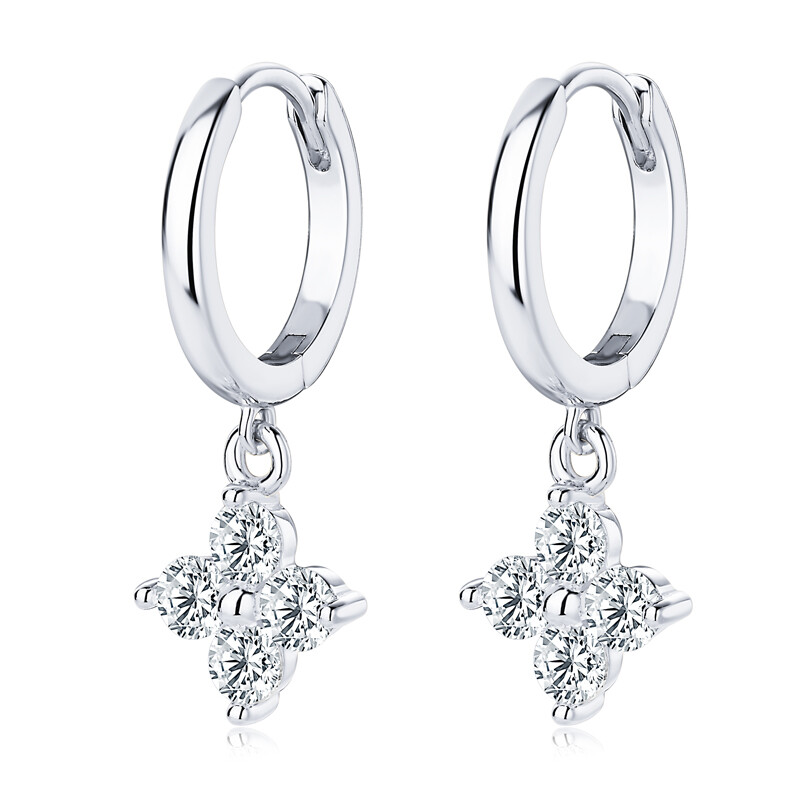 Four Leaf Clover Moissanite Dangle Hoop Earrings for Women 925 Sterling Silver