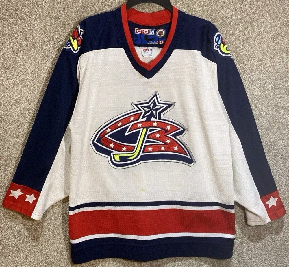 CCM NHL Mens Columbus Blue Jackets White Hockey Jersey Size Medium
