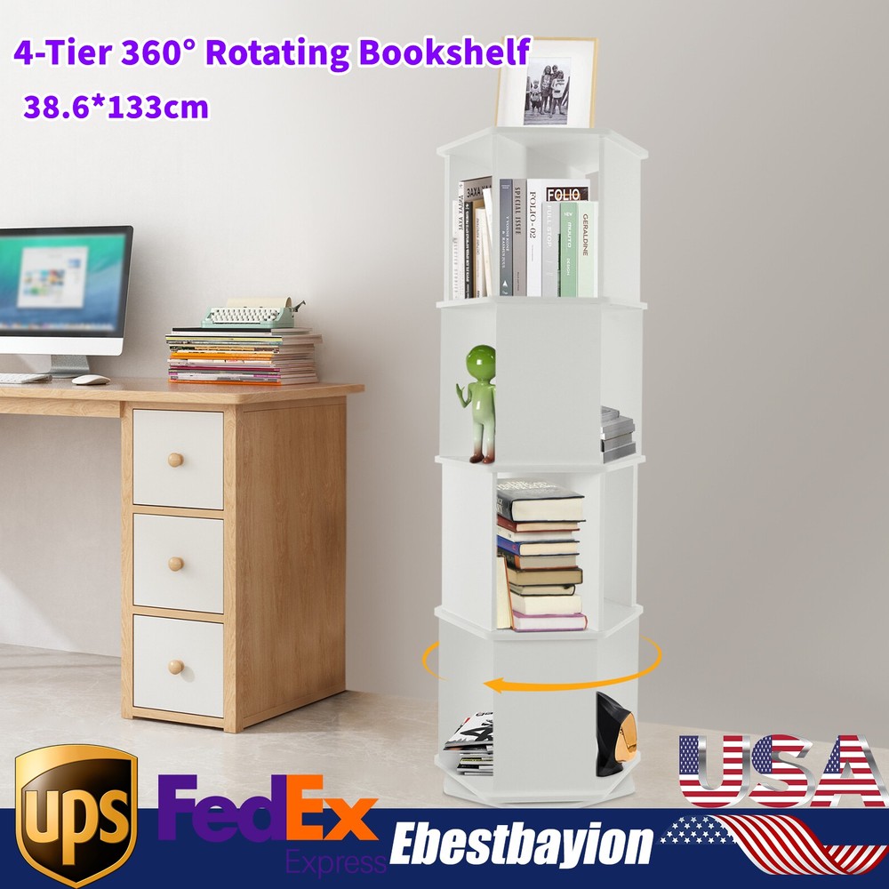 360° Rotating 4-Tier Modern Floor Standing Corner Bookcase