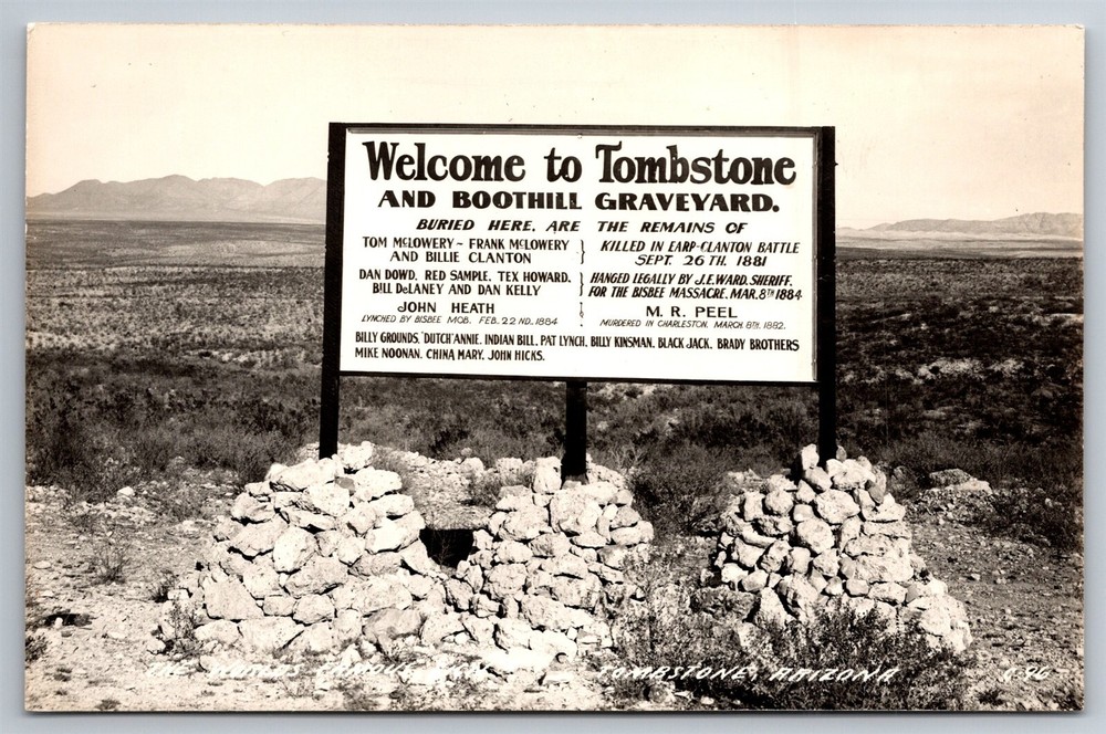 RPPC Welcome To Tombstone & Boothill Graveyard Outlaws Buried AZ Postcard R24
