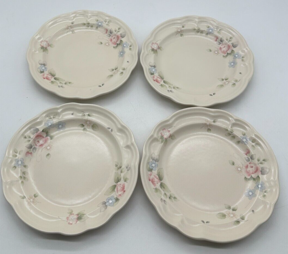 Vintage Set of 4 Pfaltzgraff Tea Rose Salad Bread Plates Floral Pink