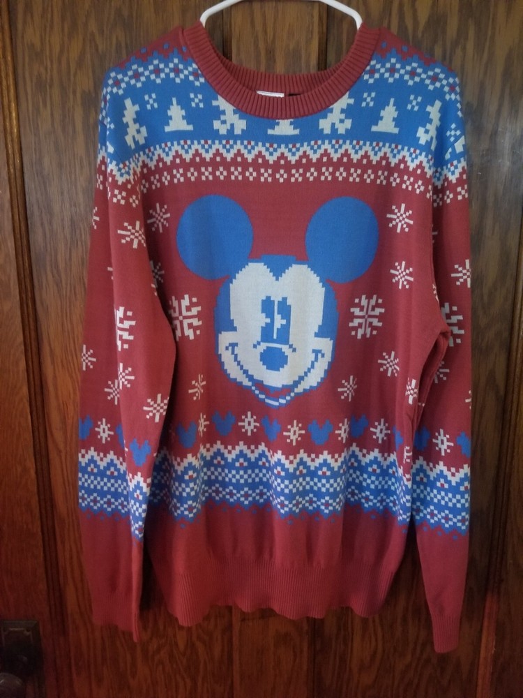 Disney Mickey Mouse Red Blue Christmas New Year Party Sweater Size XL-image