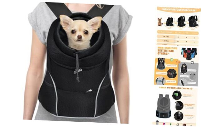 Black Dog Backpack Carrier for Small Pets 4.5-9lbs with Storage Pockets