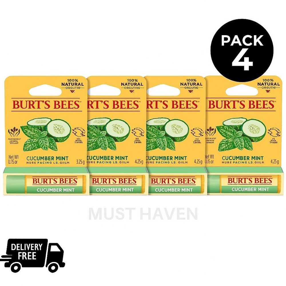 Pack 4 - Burt's Bees Cucumber Mint Moisturizing Lip Balm