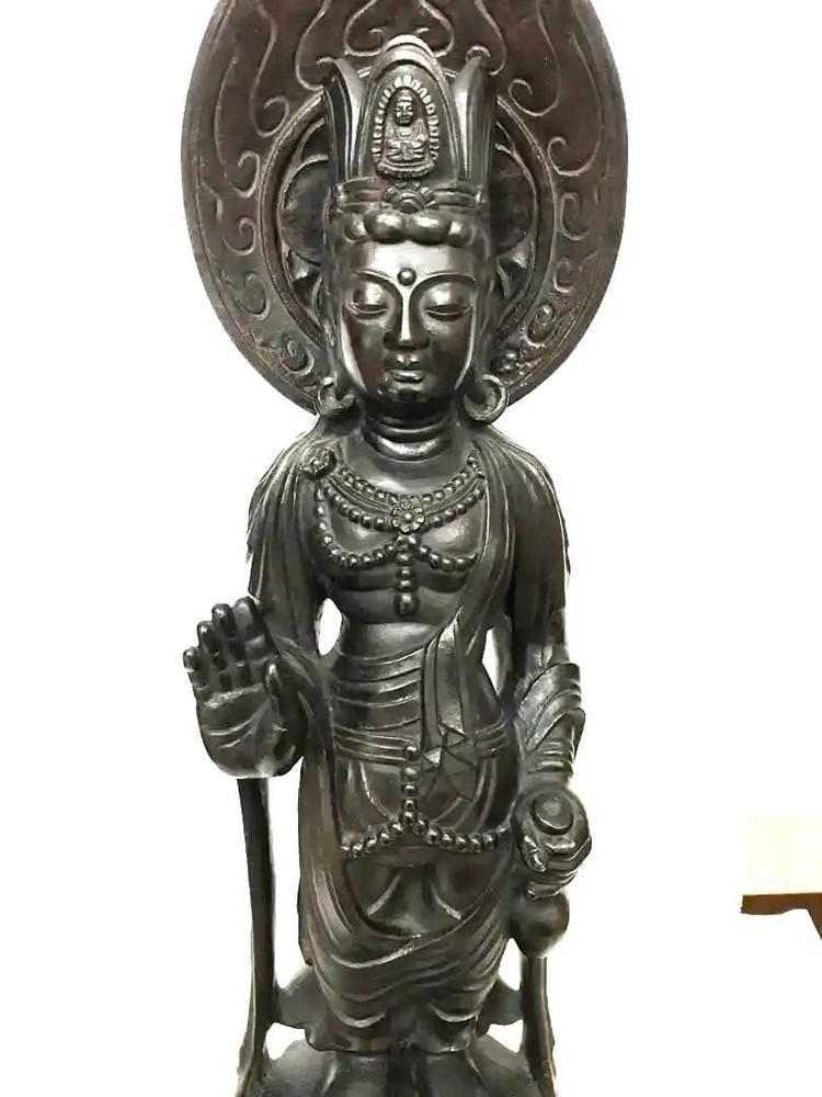 Vintage Japanese Bronze Kannon Guanyin Statue Large Buddhist Figurine 22.4 in