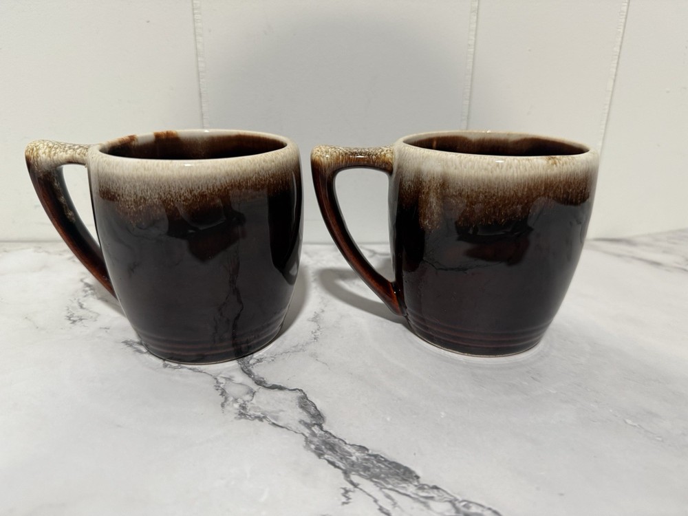 Vintage Pfaltzgraff USA Brown Drip Glaze Stoneware Coffee Mug Set of 2