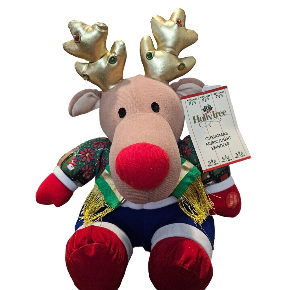 Vintage Holly Tree Christmas Music/ Light Reindeer Toy 13