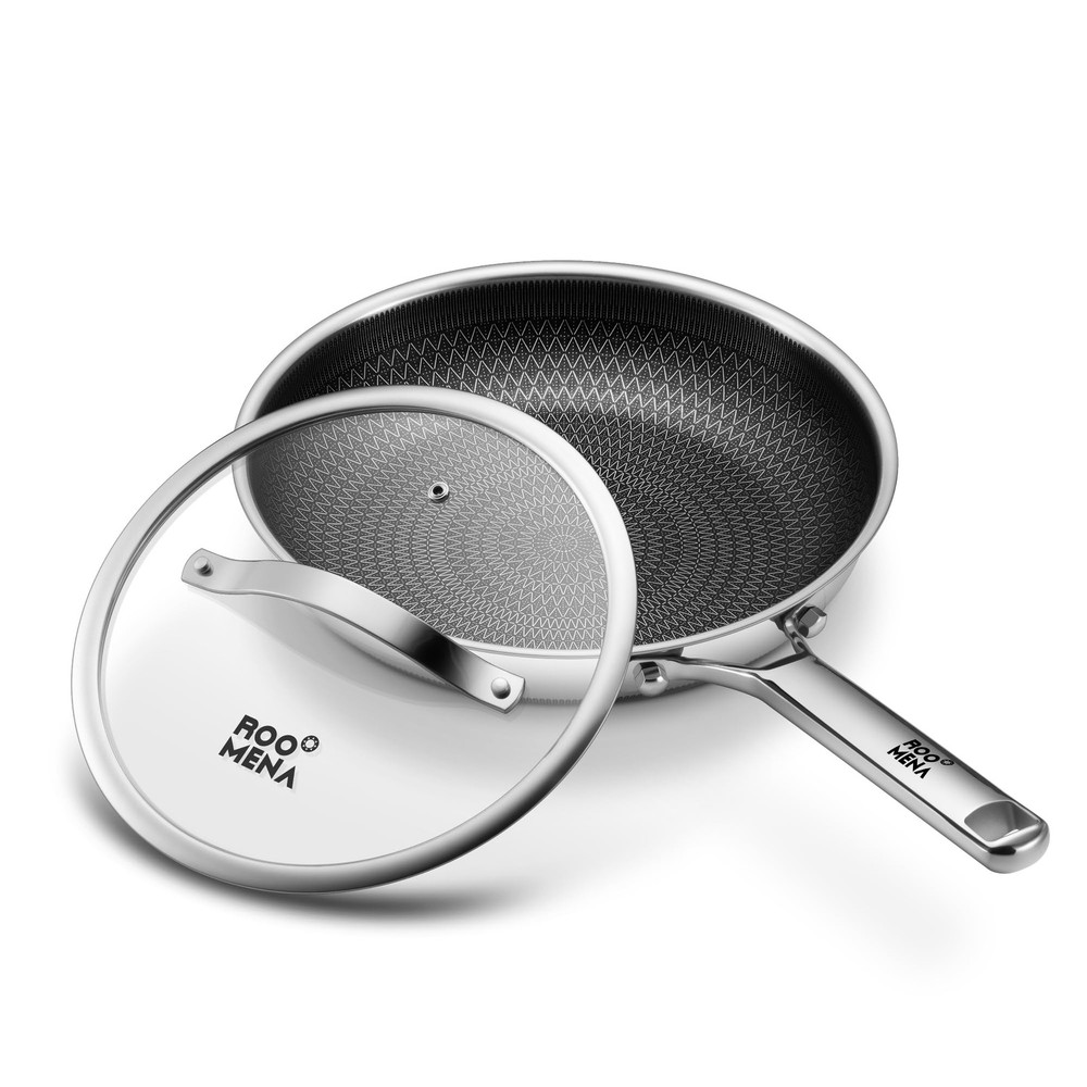 Non Stick Frying Pans Hybrid Ceramic With Lid, 12 Inch TriPly Stainless Steel...