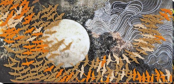 Bead embroidery kit Cranes needlework kit Art canvas beadwork pattern