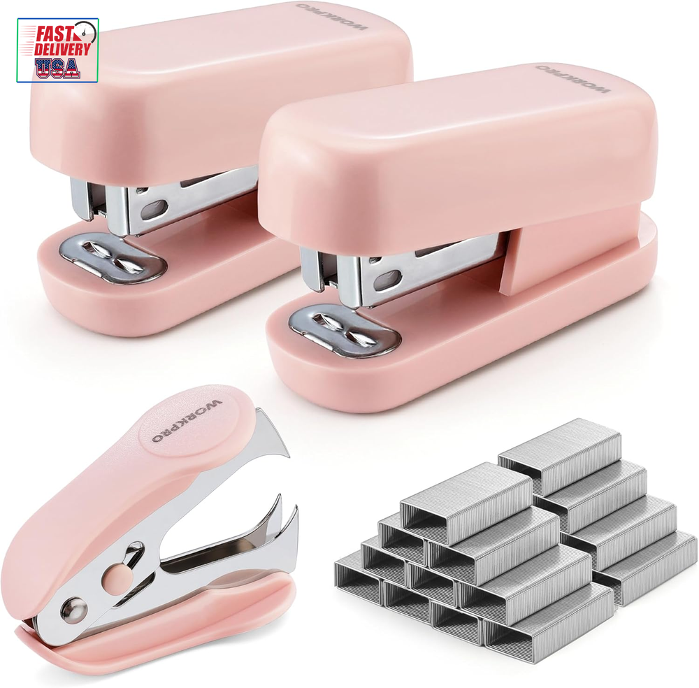 Mini Stapler with Staples, Pink Stapler Set Includes Two Small Staplers, One Sta