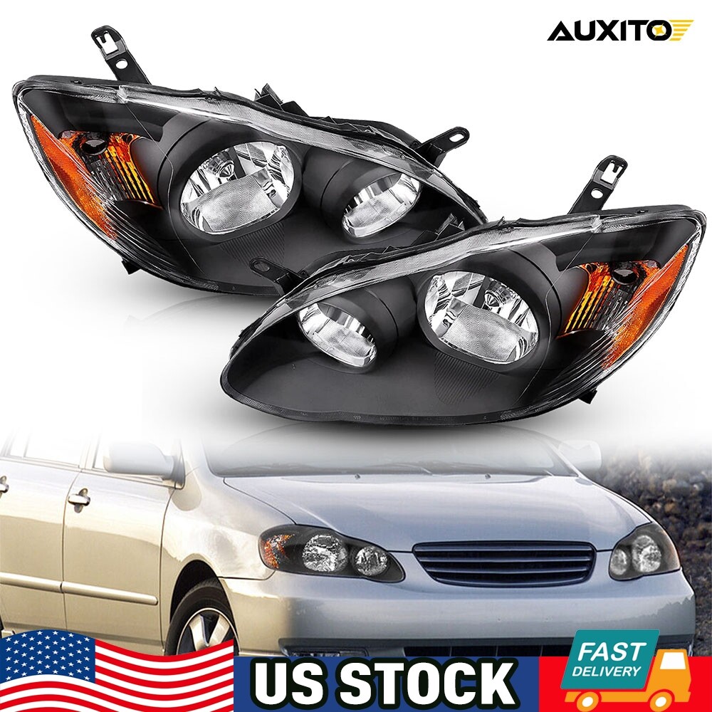 For 2003-2008 Toyota Corolla Headlights Head Lamps Black Housing Amber Corner 2X