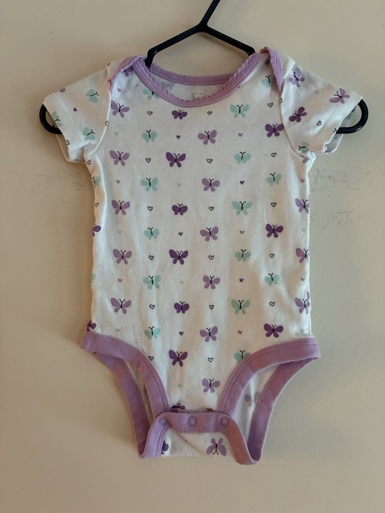 Koala Baby Girls Butterfly Hearts 100% Cotton Short Sleeve Bodysuit White 3-6M